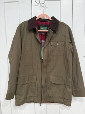 NWT Orvis Coat Mens Medium Green Canvas Field Jacket Plaid Lined Hunting Outdoor